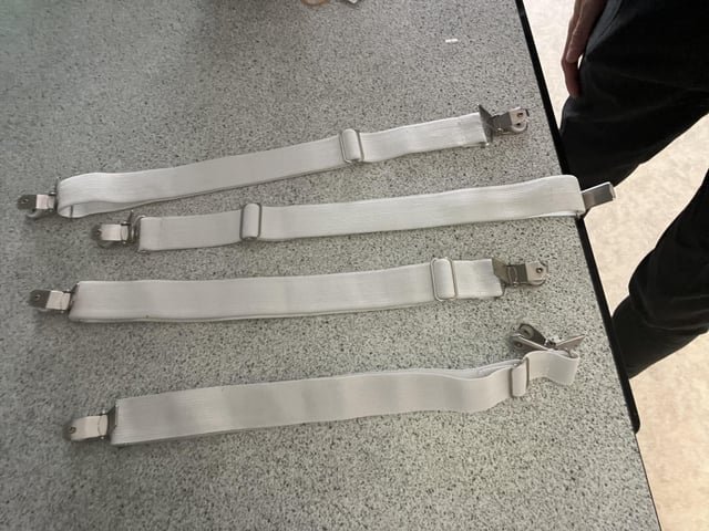 ​Purchased on a whim thinking they were white suspenders (they looked cross-attached when bundled), but they’re far too short. Now thinking shirt stays but can’t make sense of them.