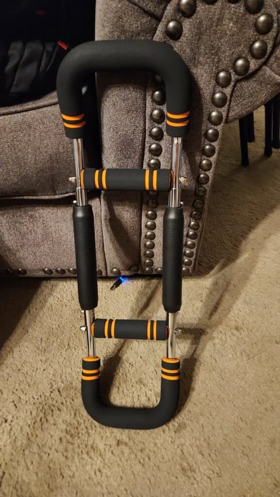 Christmas presents from our cleaning lady. Two feet long, padded foam, press buttons adjust the total length by an inch.