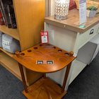 Wood side table with moveable counter and oddly specific holes