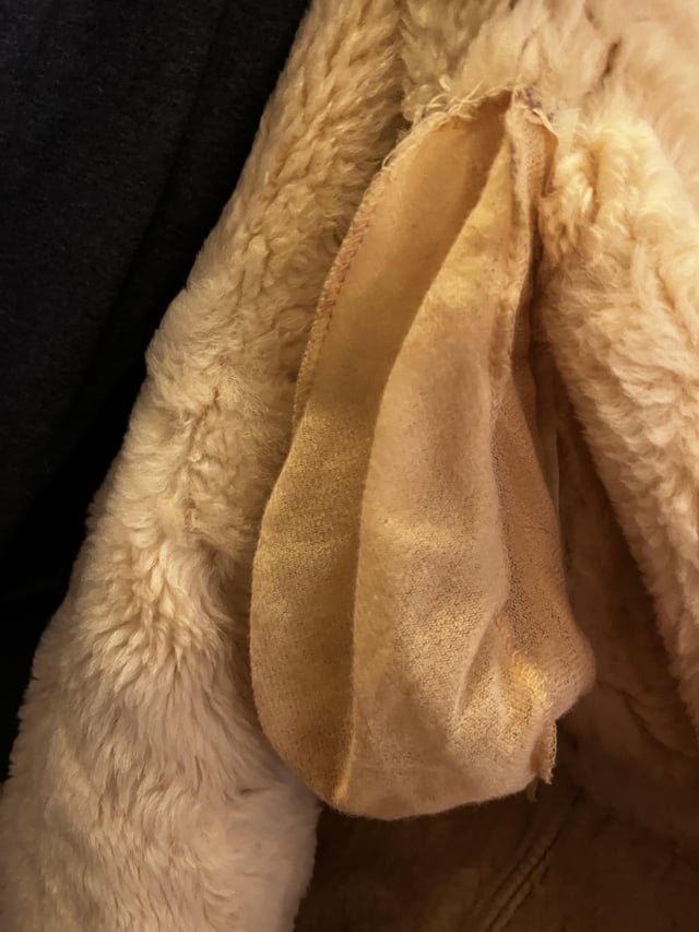 Small tan bag in my vintage shearling jacket.